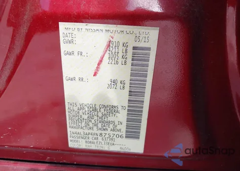 2015 Nissan Altima 2.5/2.5 S/2.5 Sl/2.5 Sv из США, поврежденный, VIN 1N4AL3AP4FN875706